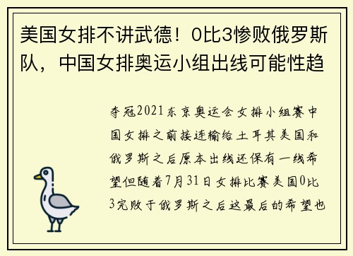 美国女排不讲武德!0比3惨败俄罗斯队,中国女排奥运小组出线可能性趋近于零